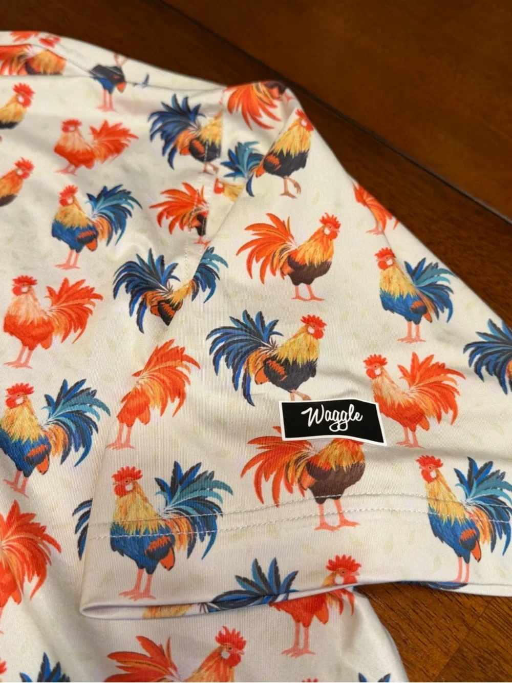 Waggle Polo Shirt Mens 2XL White Cocky Roosters Golf Stretch Outdoor AOP - Picture 3 of 7